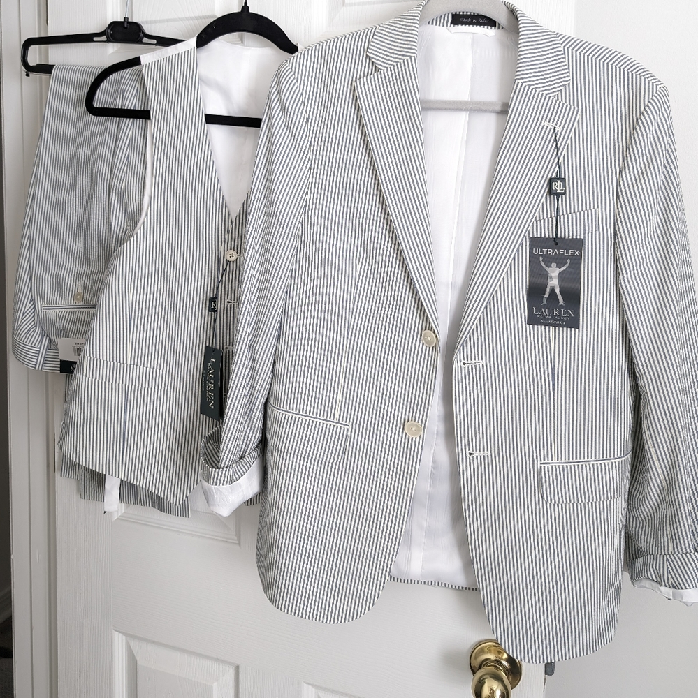 NWT Polo Ralph Lauren Ultraflex 3-Piece Seersucker Suit